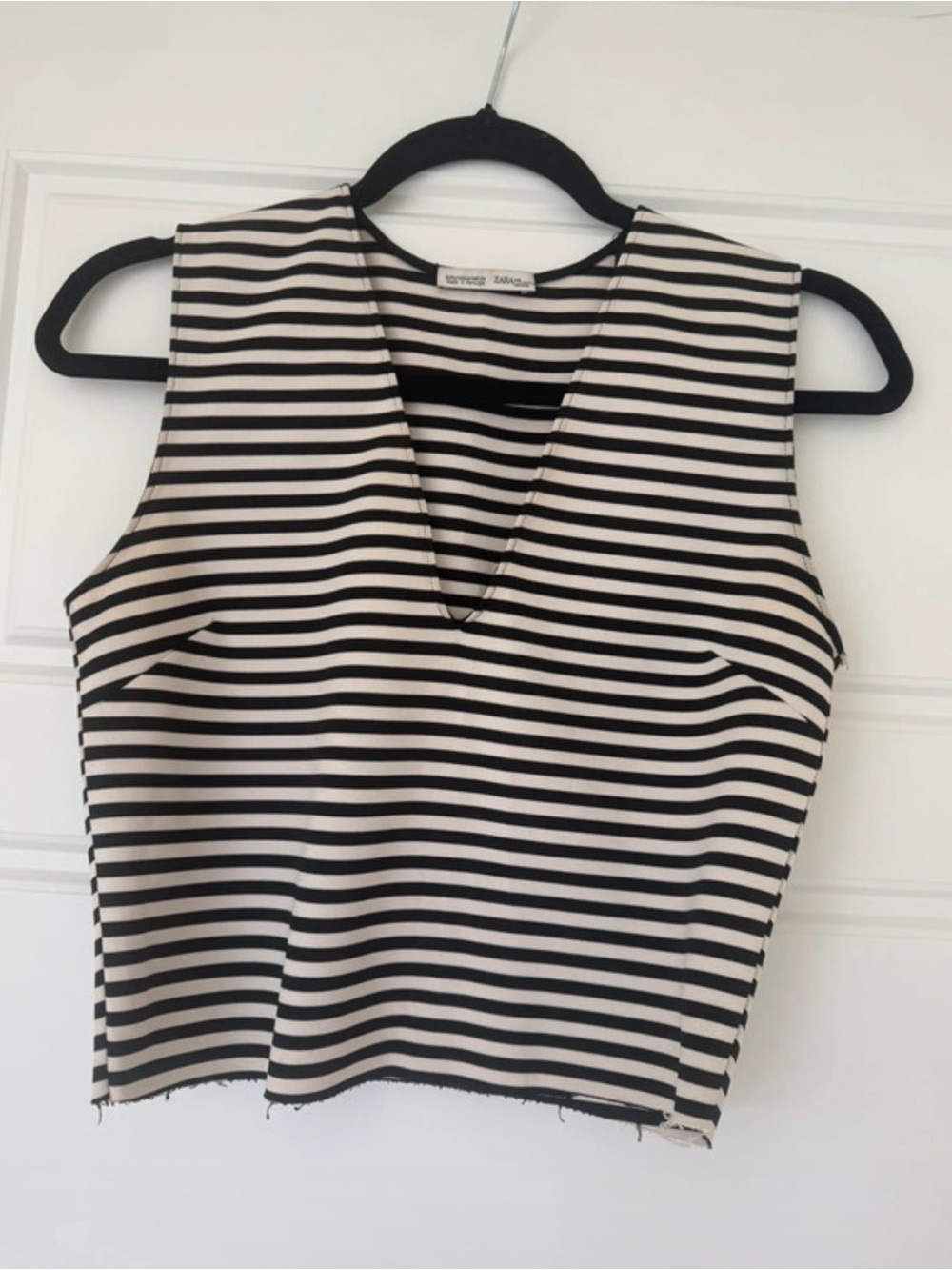 Zara Black & Cream Striped V-Neck Camisole
